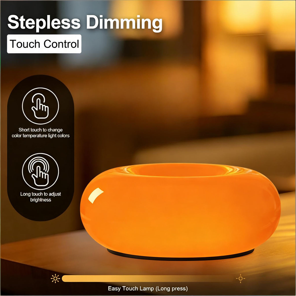 MIXL Orange Donut Table Lamp | Dimmable Touch Lamp for Living Room & Bedroom
