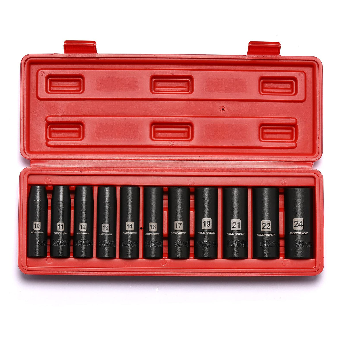 MIXPOWER 11-Piece 1/2-Inch Deep Impact Socket Set – Metric, CR-V, 6-Point