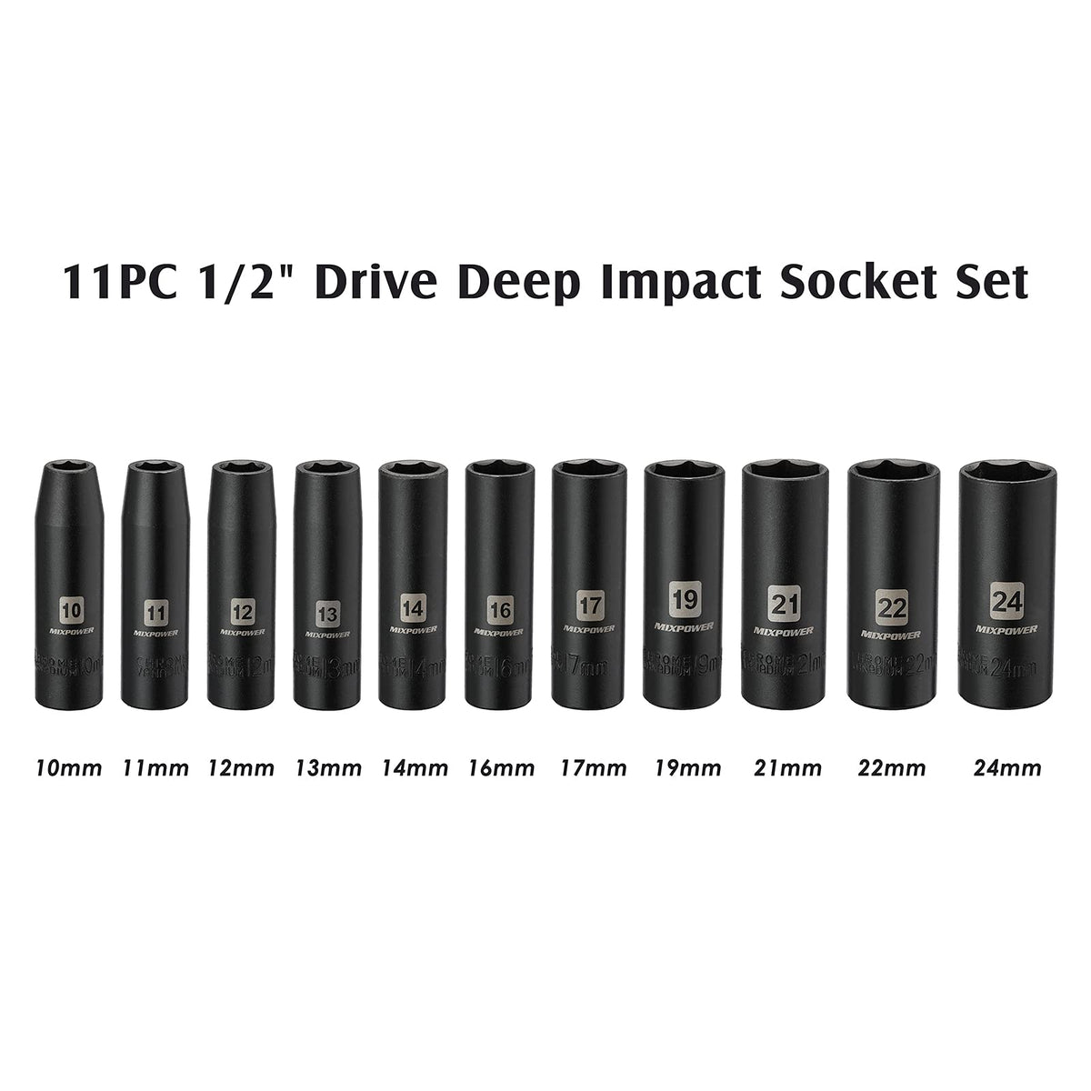 MIXPOWER 11-Piece 1/2-Inch Deep Impact Socket Set – Metric, CR-V, 6-Point