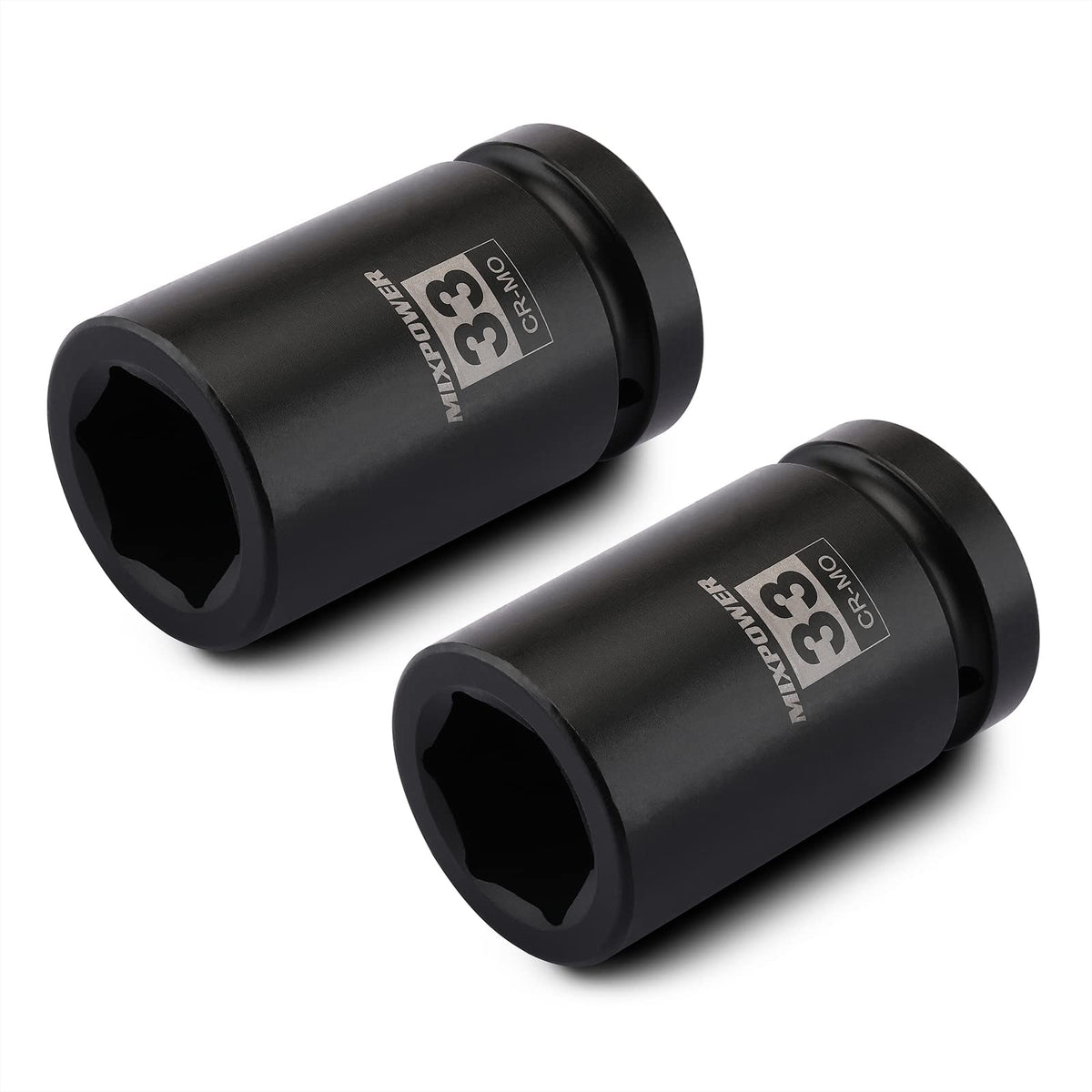 MIXPOWER 2-Piece 1in Drive Deep Impact Socket Set – 33mm, 6-Point Radius Corner, CR-MO
