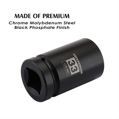 MIXPOWER 2-Piece 1in Drive Deep Impact Socket Set – 33mm, 6-Point Radius Corner, CR-MO