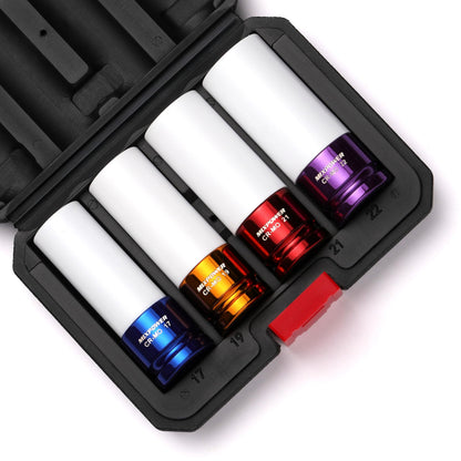 MIXPOWER 1/2-in Drive Wheel Protector Socket Set | 4-Piece Thin-Wall Deep Impact Sockets 17mm, 19mm, 21mm, 22mm