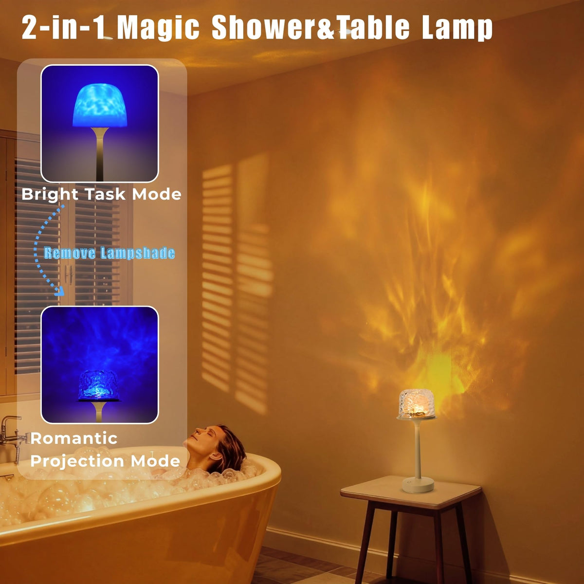 MKIIACH Waterproof Shower Light with Ocean Wave Projector – 16 Colors, Remote & Touch Control (Khaki)