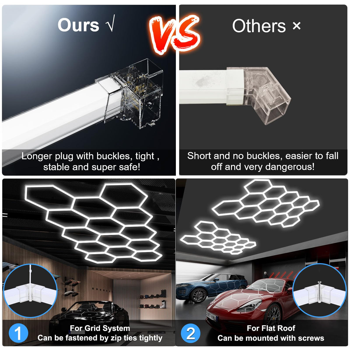 MODERN 14-Hexagon LED Garage Light – 6500K, 61,560 Lumens, 14-Grid System, 57-Pack