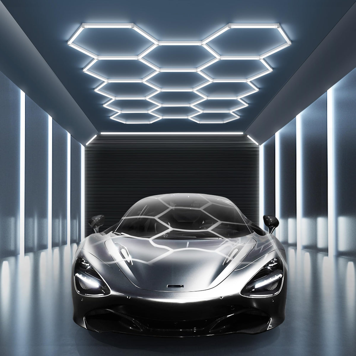 MODERN 14-Hexagon LED Garage Light – 6500K, 61,560 Lumens, 14-Grid System, 57-Pack