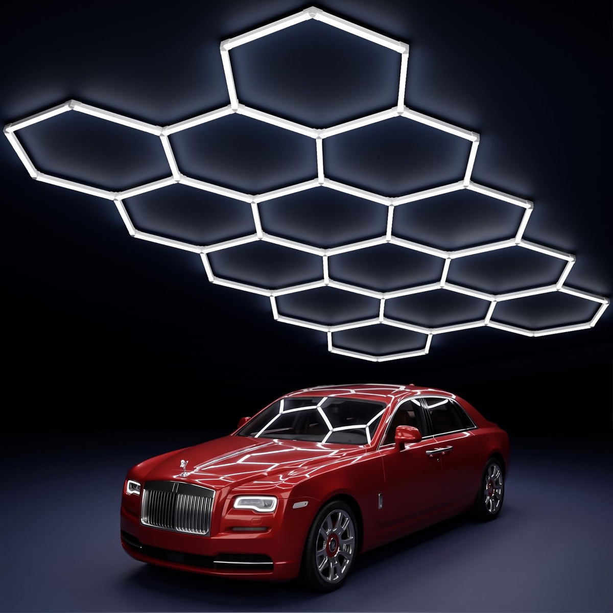 MODERN 14-Hexagon LED Garage Light – 6500K, 61,560 Lumens, 14-Grid System, 57-Pack