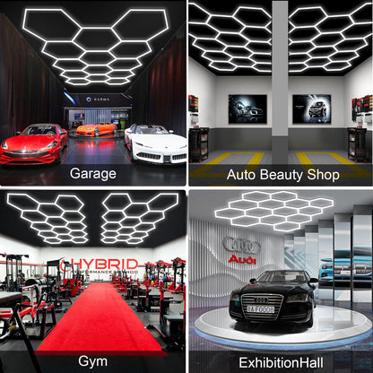 MODERN 14-Hexagon LED Garage Light – 6500K, 61,560 Lumens, 14-Grid System, 57-Pack