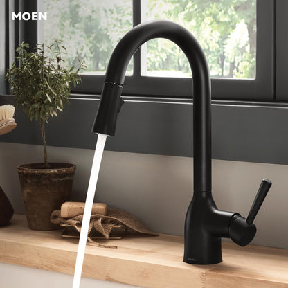 Moen Adler Matte Black One-Handle Kitchen Faucet with Power Clean | 87233BL