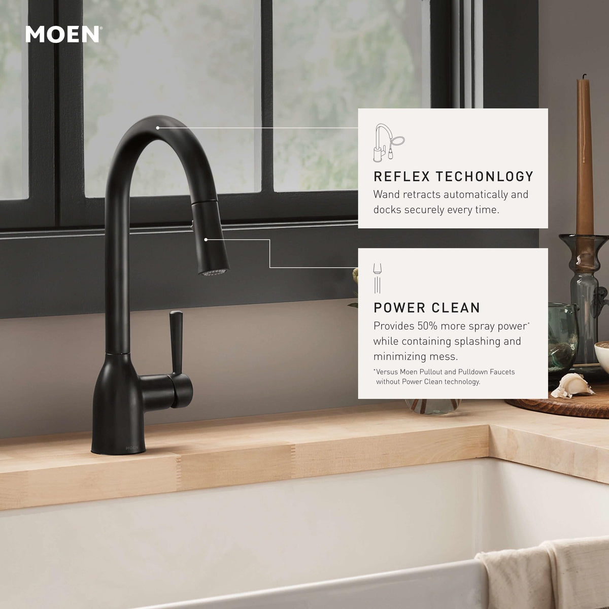 Moen Adler Matte Black One-Handle Kitchen Faucet with Power Clean | 87233BL