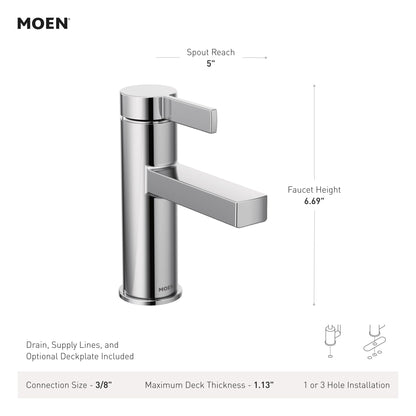 Moen Beric Chrome One-Handle Bathroom Faucet 84774 | Deck Plate Optional, Drain