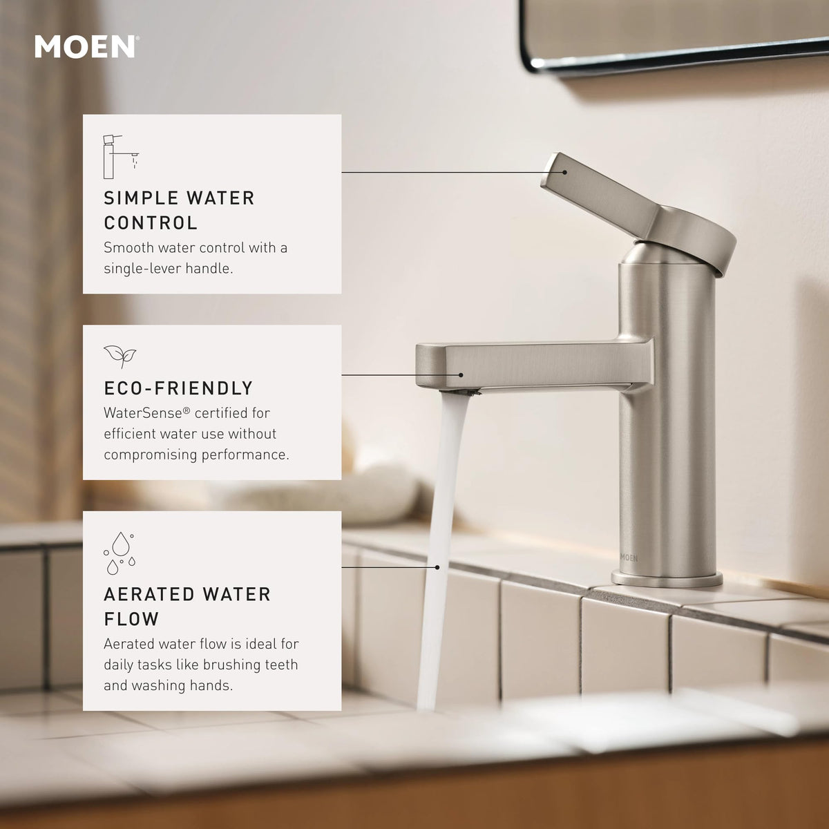 Moen Beric Chrome One-Handle Bathroom Faucet 84774 | Deck Plate Optional, Drain