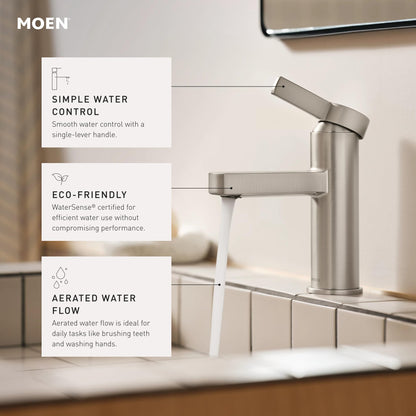 Moen Beric Chrome One-Handle Bathroom Faucet 84774 | Deck Plate Optional, Drain