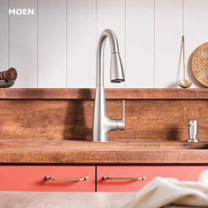 Moen Haelyn Spot Resist Stainless Single-Handle Pull-Down Sprayer Kitchen Faucet with Power Boost – 87627SRS