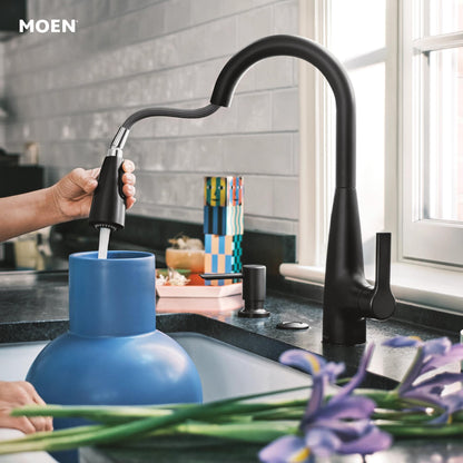 Moen Haelyn Matte Black Kitchen Faucet with Power Boost – 87627BL