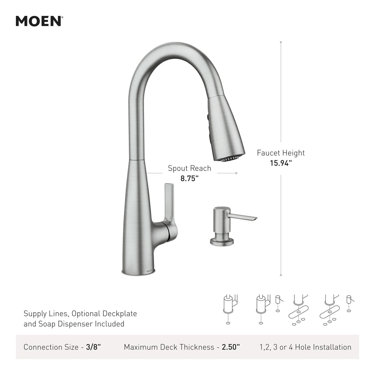 Moen Haelyn Spot Resist Stainless Single-Handle Pull-Down Sprayer Kitchen Faucet with Power Boost – 87627SRS
