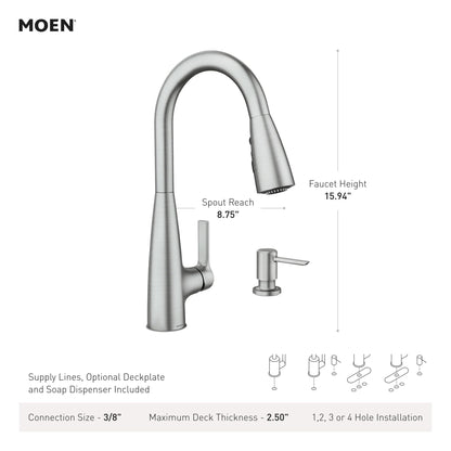Moen Haelyn Spot Resist Stainless Single-Handle Pull-Down Sprayer Kitchen Faucet with Power Boost – 87627SRS