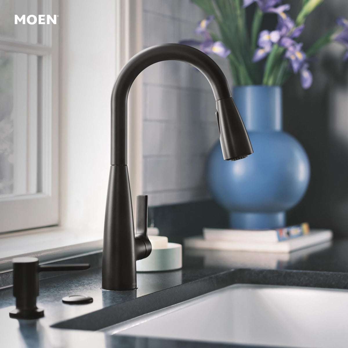 Moen Haelyn Matte Black Kitchen Faucet with Power Boost – 87627BL