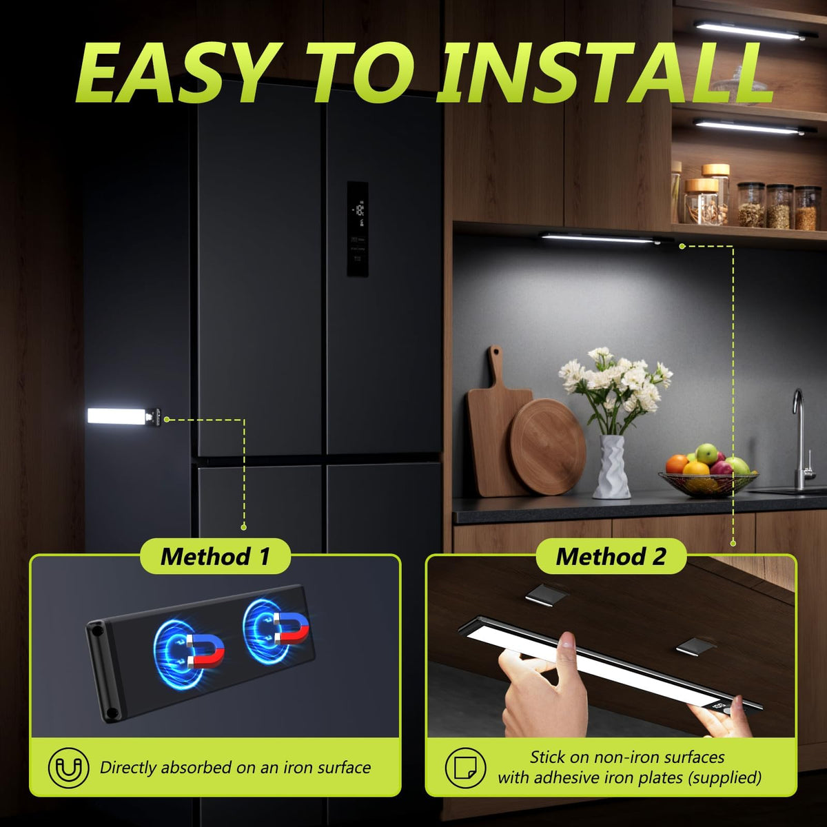 Mpotmiy 4-Pack 12-Inch Under Cabinet Lights | Battery Display, Motion Sensor, 3 Color Temperatures