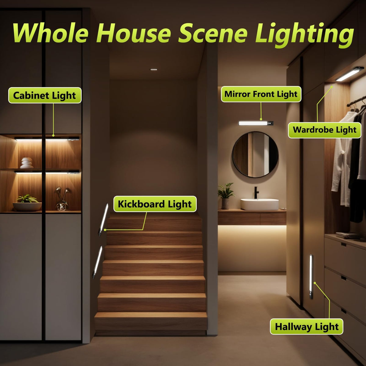 Mpotmiy 4-Pack 12-Inch Under Cabinet Lights | Battery Display, Motion Sensor, 3 Color Temperatures