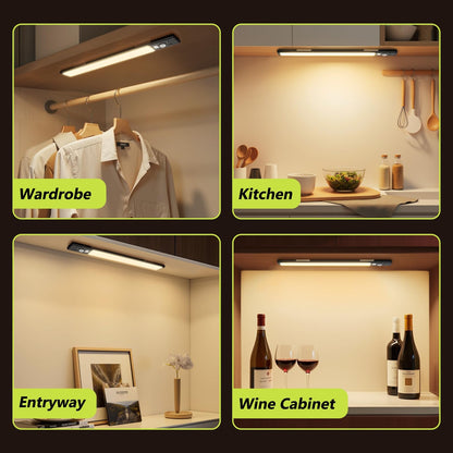 Mpotmiy 4-Pack 12-Inch Under Cabinet Lights | Battery Display, Motion Sensor, 3 Color Temperatures
