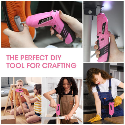 MQFORU Pink Cordless Screwdriver Set – 3.7V, 47-Piece Kit, LED Light