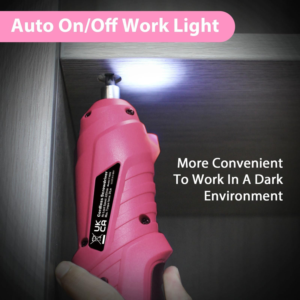 MQFORU Pink Cordless Screwdriver Set – 3.7V, 47-Piece Kit, LED Light
