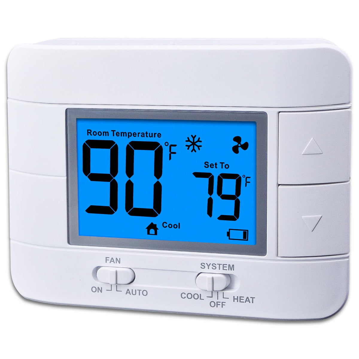 Mroinge Non-Programmable Thermostat for Home — Single Stage 1H/1C, Large Blue LCD