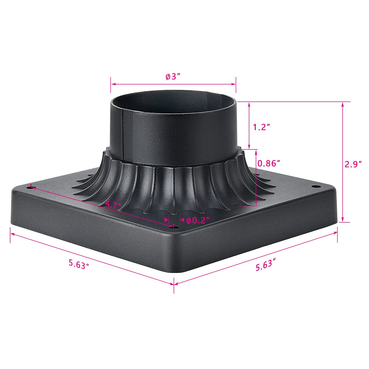 MrSconce Pier Mount Base 2-Pack – Cast Aluminum Outdoor Post Light Adapter, Matte Black