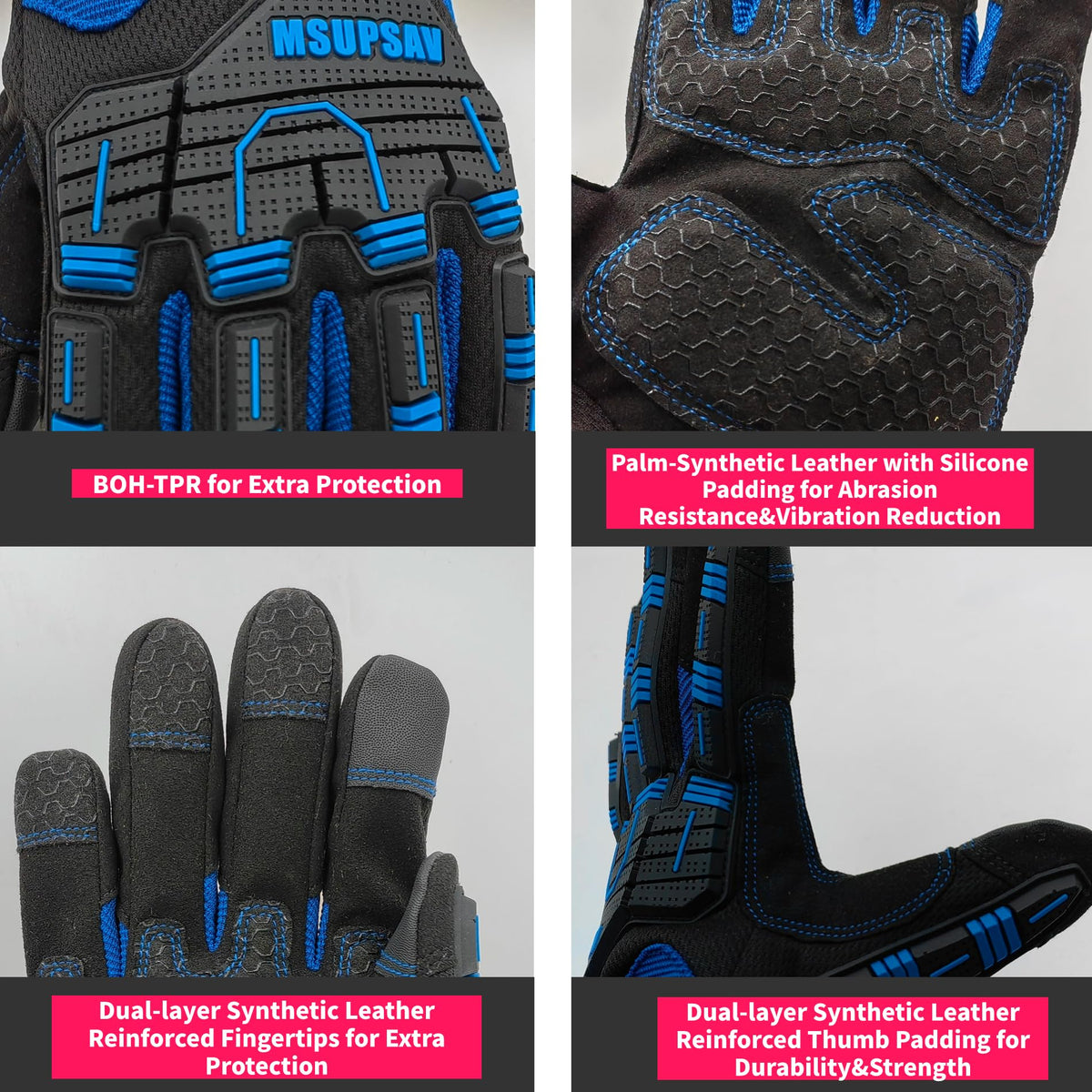 MSUPSAV Durable Impact Work Gloves – Anti-Vibration, Touchscreen, Washable (Large)