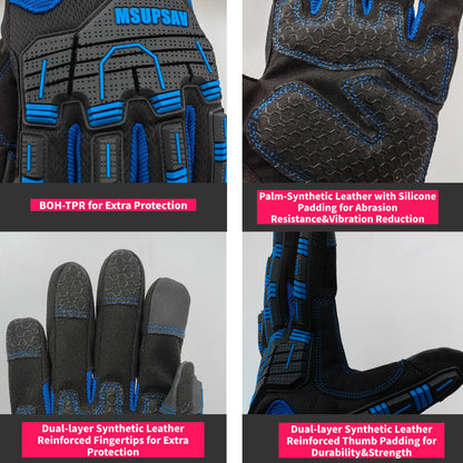 MSUPSAV Durable Impact Work Gloves – Anti-Vibration, Touchscreen, Washable (Large)