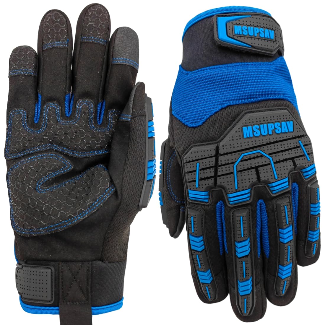 MSUPSAV Durable Impact Work Gloves – Anti-Vibration, Touchscreen, Washable (Large)