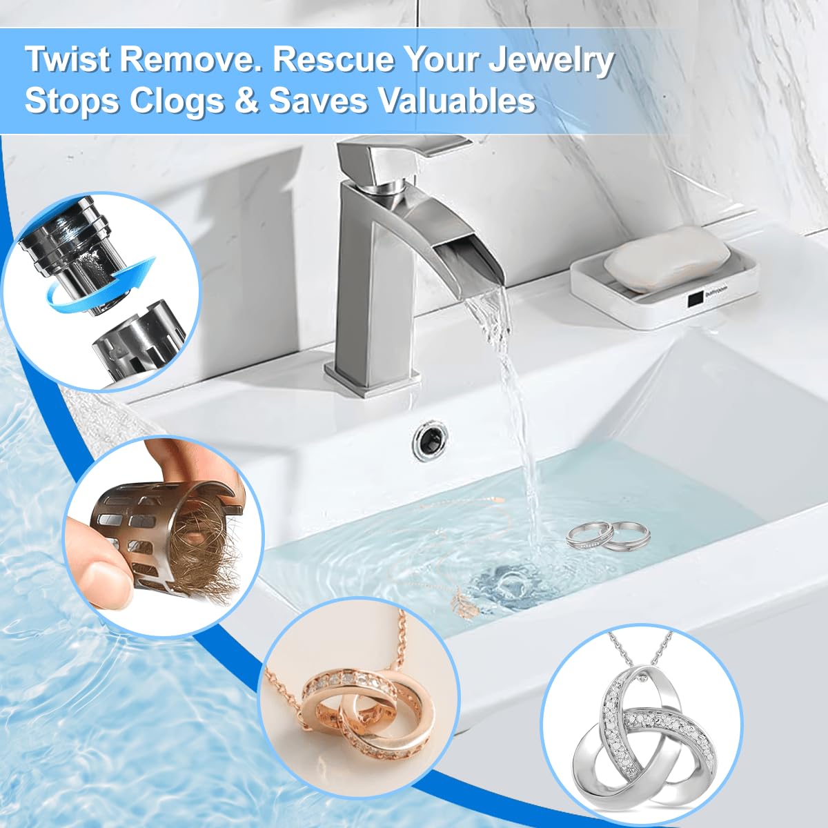 Mushu Bathroom Sink Stopper – Silent Pop-Up Drain & Hair Catcher (2 Pack)