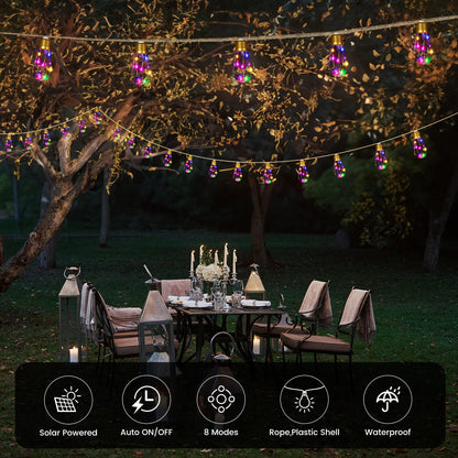MUYUN Solar Outdoor String Lights - 2 Pack 24ft Hemp Rope, 20 Shatterproof Bulbs, 8 Modes, Memory, IP65