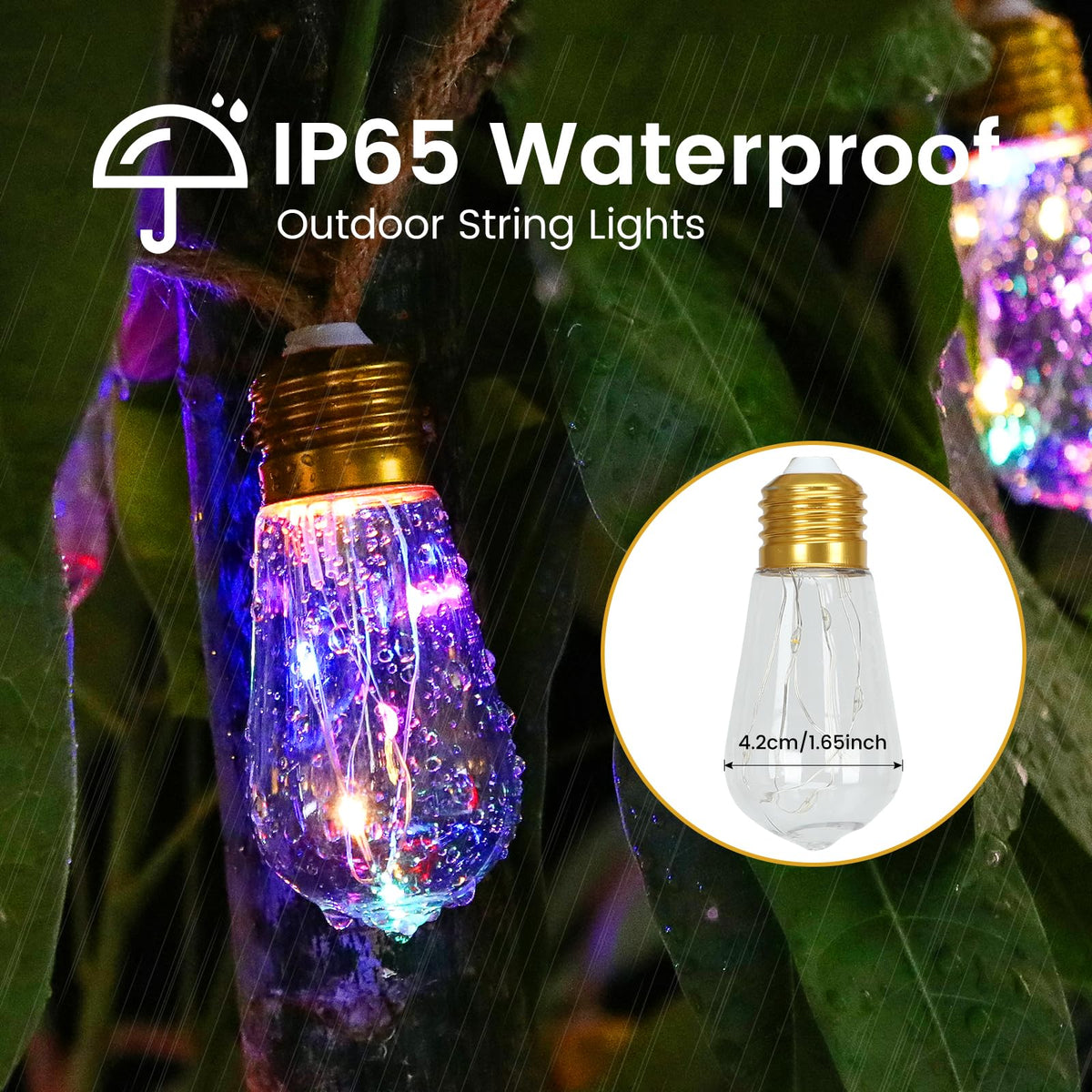 MUYUN Solar Outdoor String Lights - 2 Pack 24ft Hemp Rope, 20 Shatterproof Bulbs, 8 Modes, Memory, IP65