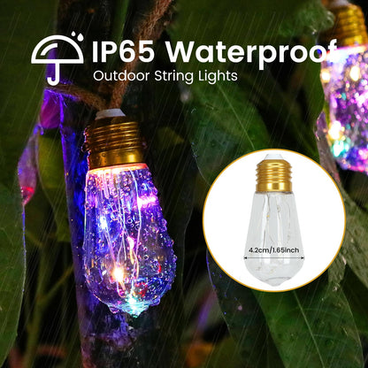 MUYUN Solar Outdoor String Lights - 2 Pack 24ft Hemp Rope, 20 Shatterproof Bulbs, 8 Modes, Memory, IP65