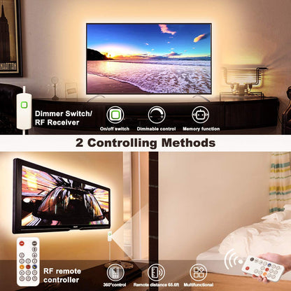 MY BEAUTY LIGHT LED Strip Lights Warm White 16.4ft – RF Remote, Dimmable, 3000K