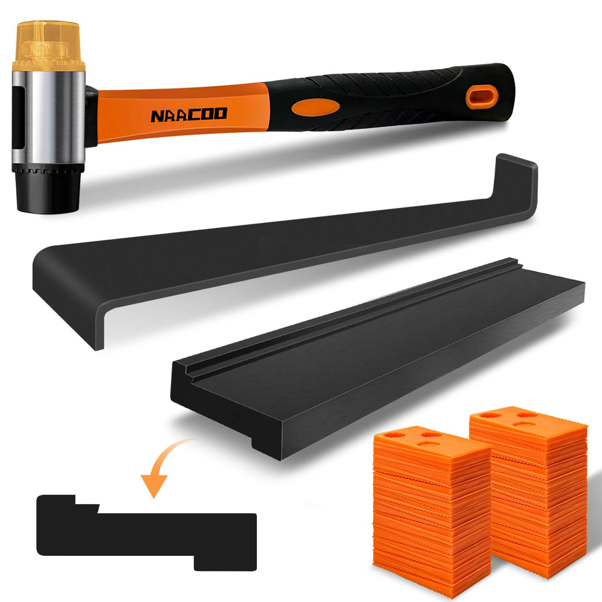 NAACOO Universal Floor Kit: Tapping Block, Pull Bar, 40pc Spacers & Rubber Mallet
