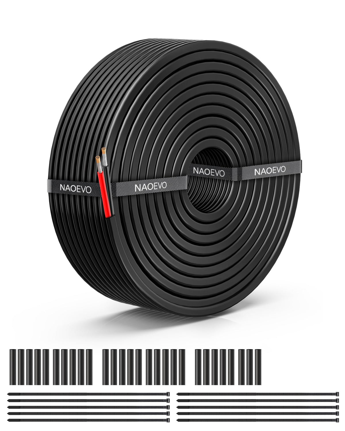 NAOEVO 10 AWG 2-Conductor Wire – 50FT, PVC Jacket, IP68, 600V