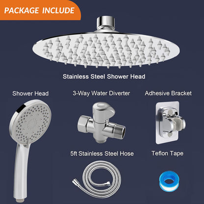 NearMoon Shower Head with Hose – 8-inch Rain Shower and 5-Setting Handheld, Chrome