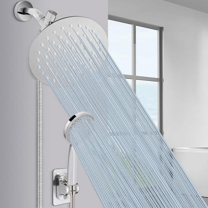NearMoon Shower Head with Hose – 8-inch Rain Shower and 5-Setting Handheld, Chrome