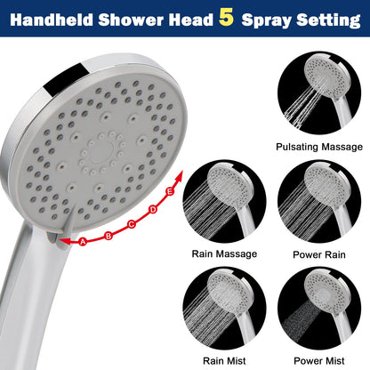 NearMoon Shower Head with Hose – 8-inch Rain Shower and 5-Setting Handheld, Chrome