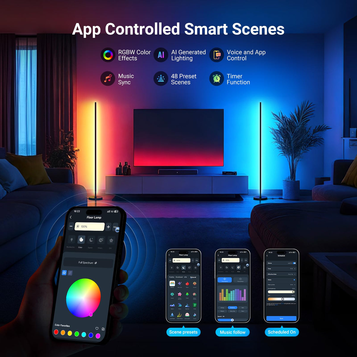 NEEWER NF04 Smart LED Floor Lamp | 16M Colors, AI Lighting, Voice Control