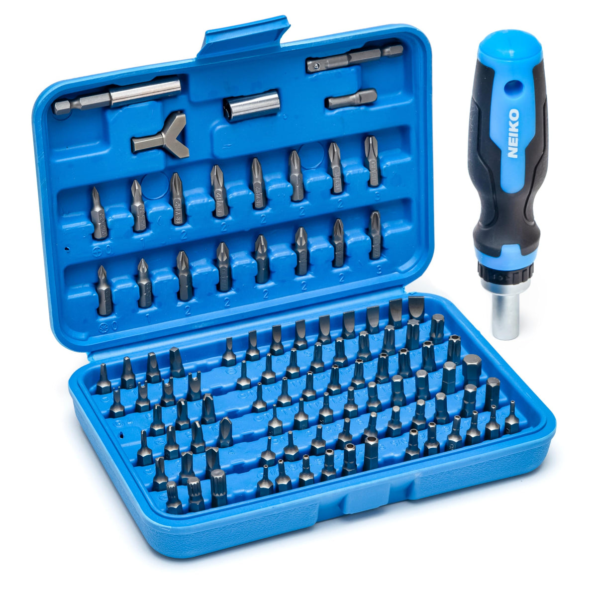 NEIKO 10082A Security Bit Set & Ratcheting Screwdriver — 101-Piece Chrome Vanadium Toolkit