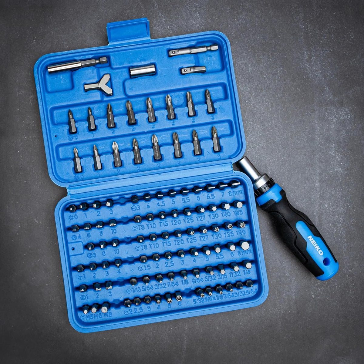 NEIKO 10082A Security Bit Set & Ratcheting Screwdriver — 101-Piece Chrome Vanadium Toolkit