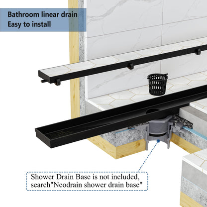 Neodrain 24-Inch Linear Shower Drain with Tile Insert Grate – Matte Black 304 Stainless Steel