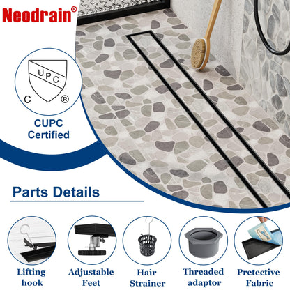 Neodrain 24-Inch Linear Shower Drain with Tile Insert Grate – Matte Black 304 Stainless Steel