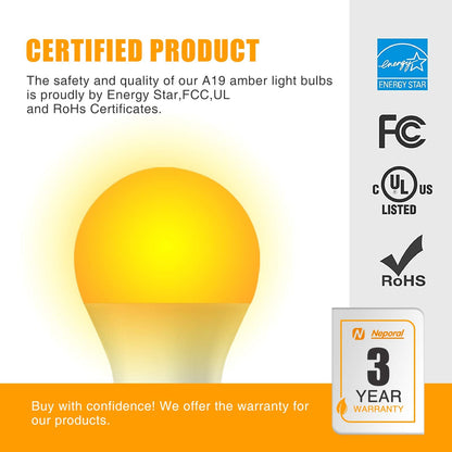 Neporal Amber Light Bulbs 9W – Blue Light Blocking 1800K for Sleep and Nursery