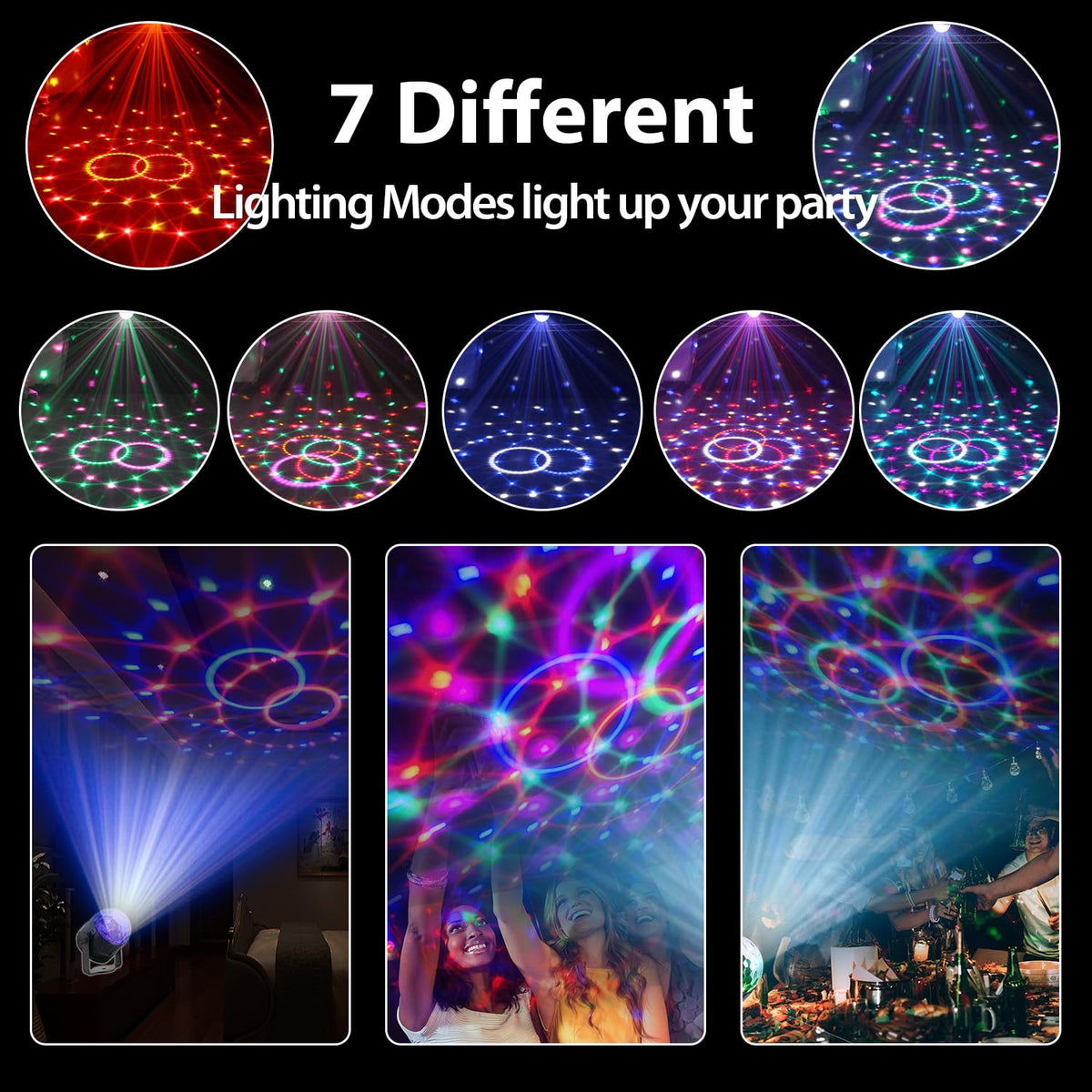NEQUARE Disco Ball Lights – 7 Modes, Sound Activated, 5.58ft Cord, Remote Control