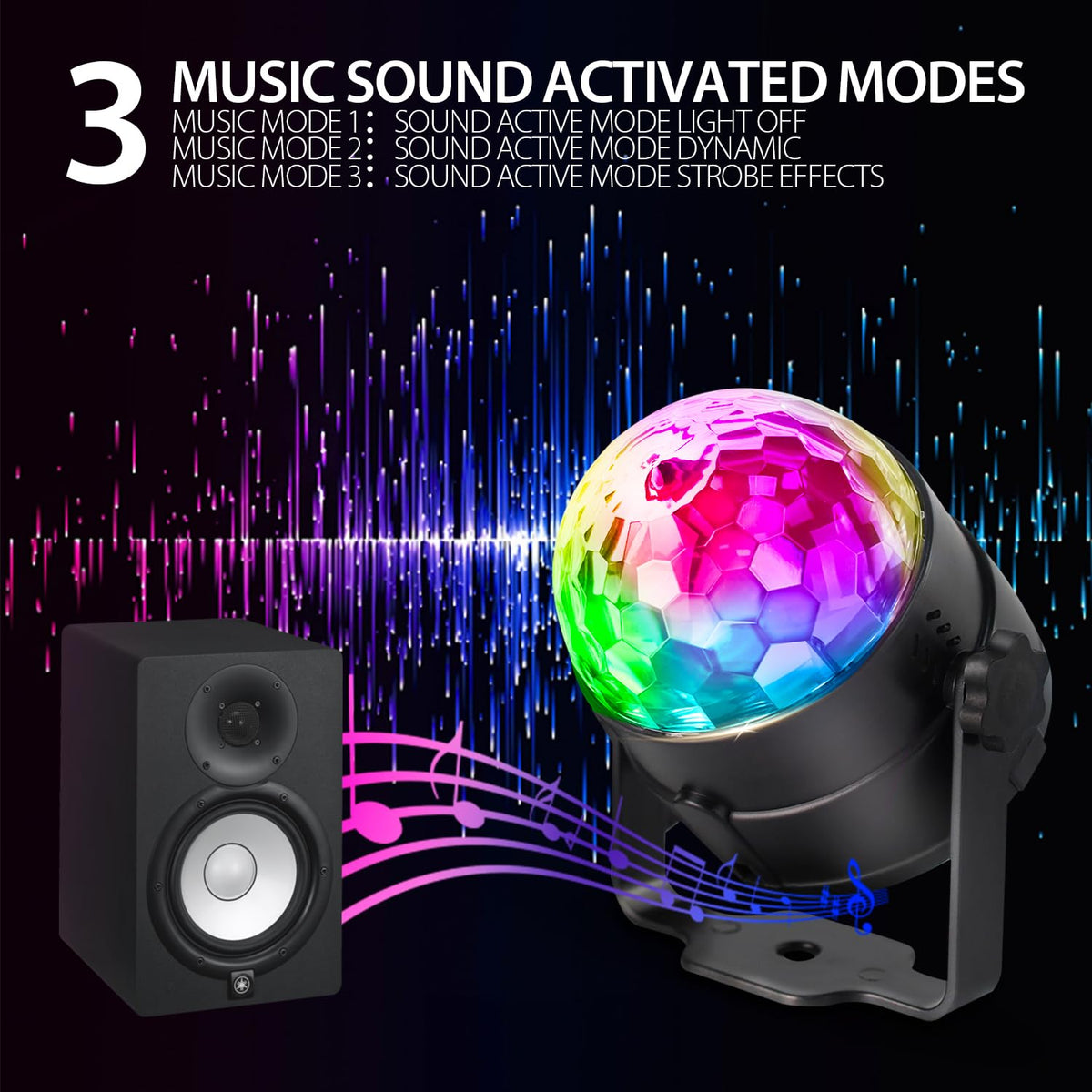 NEQUARE Disco Ball Lights – 7 Modes, Sound Activated, 5.58ft Cord, Remote Control