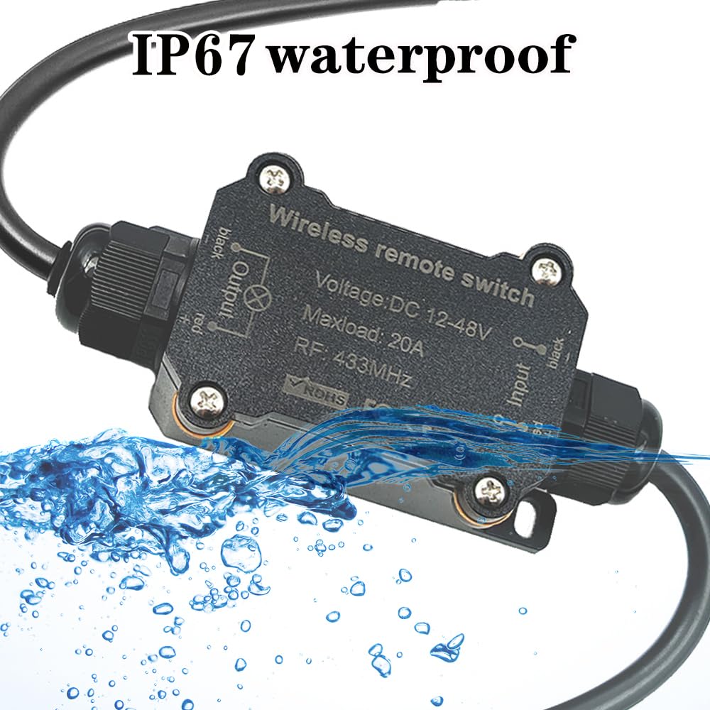 NEWNEWLIU DC12V Waterproof Remote Control Switch — 164ft RF Range, 20A, Indoor/Outdoor
